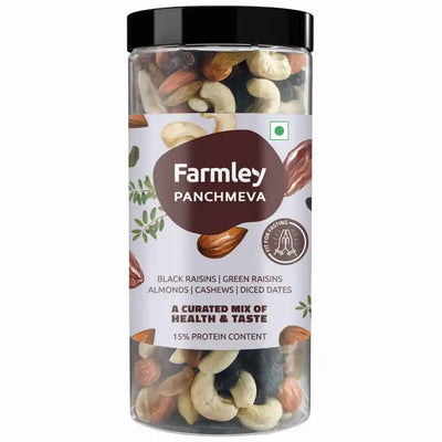 Farmley Mix Dry Fruits Panchmeva | Almonds | Cashews | Dates | Black Raisins | Green Raisins 405g