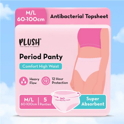 Plush Comfort High Waist M-L Period Panty Pack of 5 | Disposable