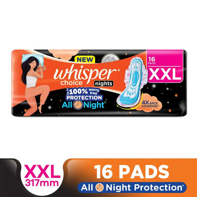 Whisper Choice Nights, 16 XXL Pads, with 4x Back Coverage