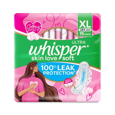 Whisper Ultra Skin Love Soft Sanitary Pads for Women, XL 15 Napkins