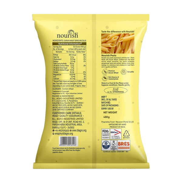 Nourish Suji Penne Pasta 450gm Pouch