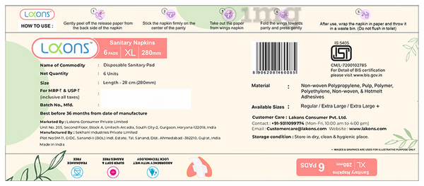 Lakons Sanitary Napkins XL 6 pads