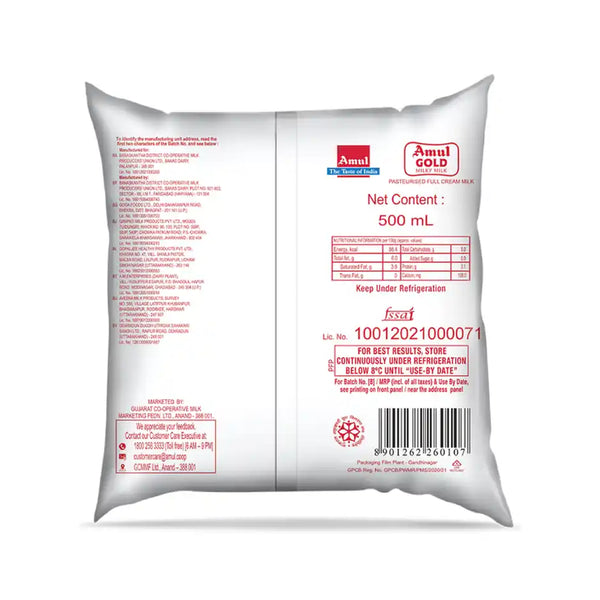 Amul Gold Full Cream Fresh Milk | Pouch 500ml