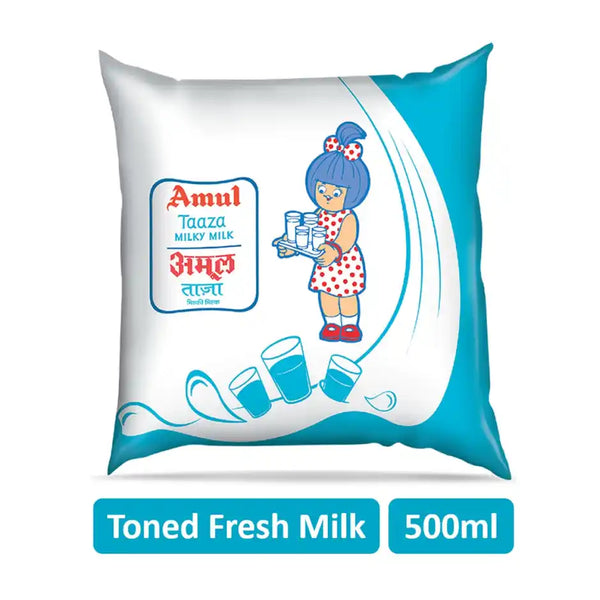 Amul Taaza Toned Fresh Milk | Pouch 500 ml