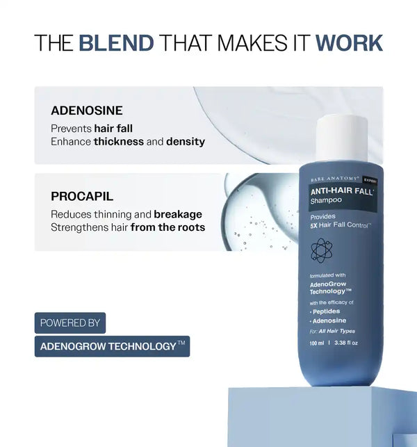 Bare Anatomy Anti Hair Fall Shampoo | 5x Hair Fall Control and Growth with Biotin, Adenosine (100 ml)
