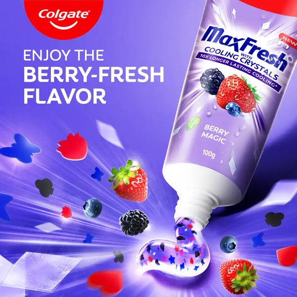 Colgate MaxFresh Berry Magic Fluoride Toothpaste | Berry Flavoured Gel 100g