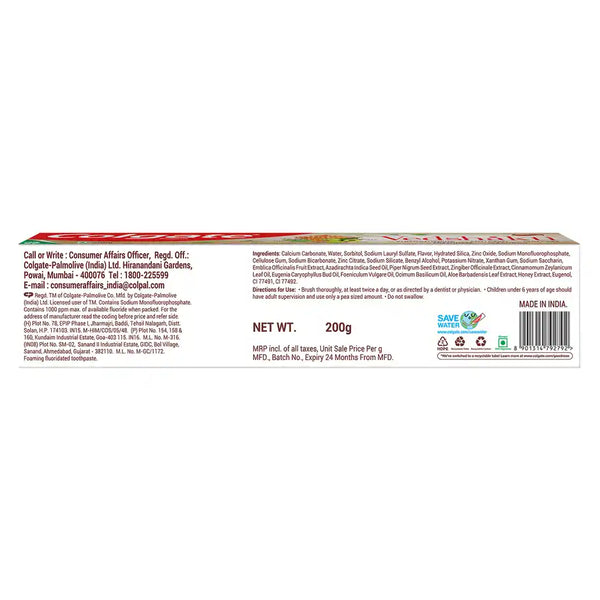 Colgate Vedshakti Anti-Bacterial Toothpaste For Whole Mouth Health With Neem, Clove And Honey 200g