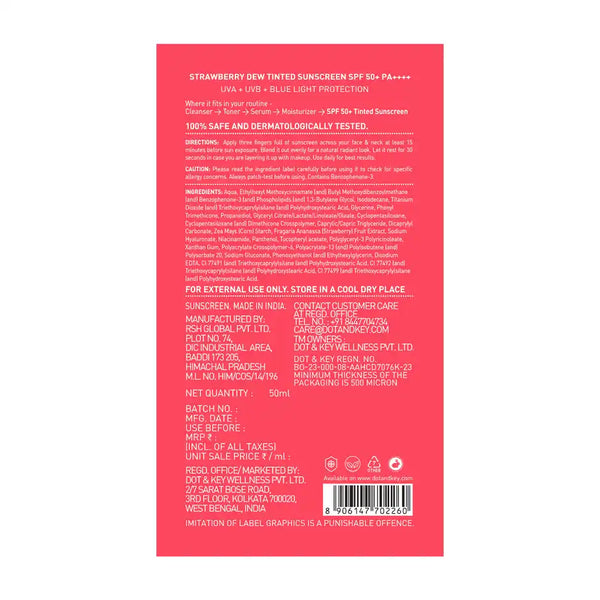 Dot & Key Strawberry Dew Tinted Sunscreen Spf 50+ Pa++++ - 02 Warm Ivory (50 ml)