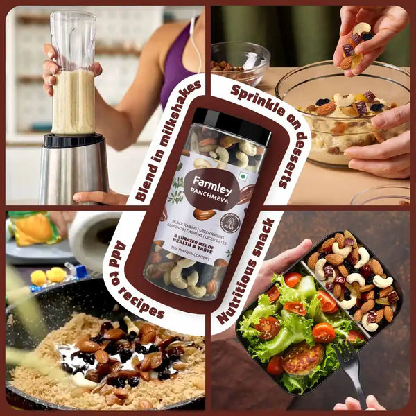 Farmley Mix Dry Fruits Panchmeva | Almonds | Cashews | Dates | Black Raisins | Green Raisins 405g