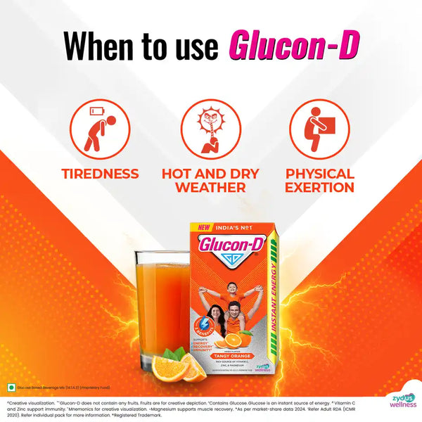 Glucon-D Tangy Orange with 3 Benefits of Energy, Recovery, and Immunity 200g