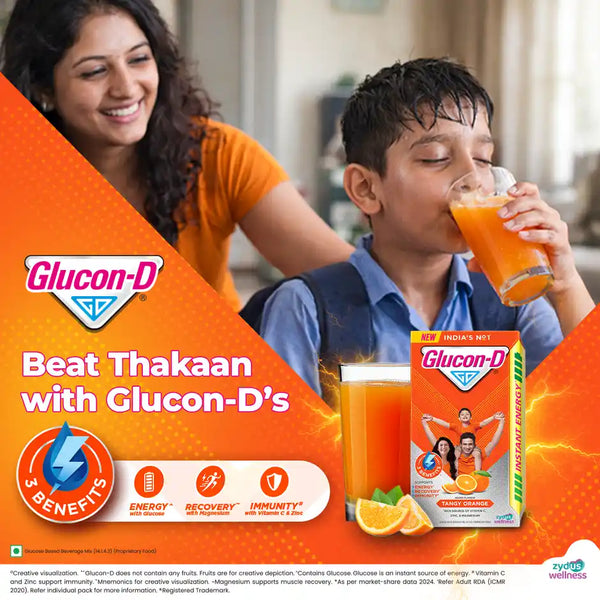 Glucon-D Tangy Orange with 3 Benefits of Energy, Recovery, and Immunity 200g