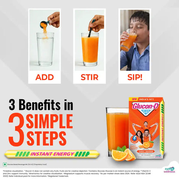 Glucon-D Tangy Orange with 3 Benefits of Energy, Recovery, and Immunity 200g