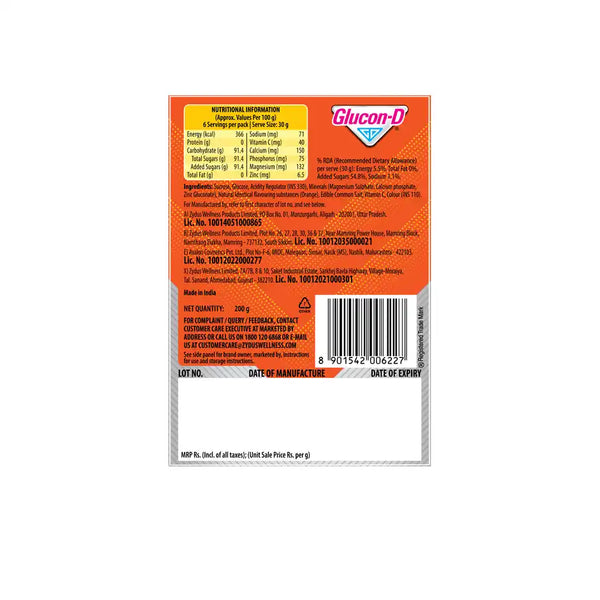 Glucon-D Tangy Orange with 3 Benefits of Energy, Recovery, and Immunity 200g