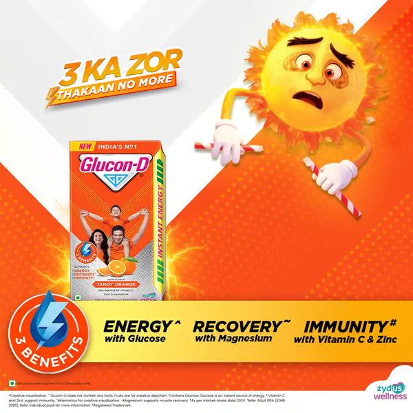 Glucon-D Tangy Orange with 3 Benefits of Energy, Recovery, and Immunity 200g