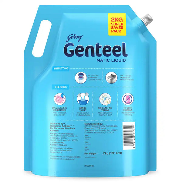 Godrej Genteel Matic Top Load Detergent Liquid Pouch 2kg