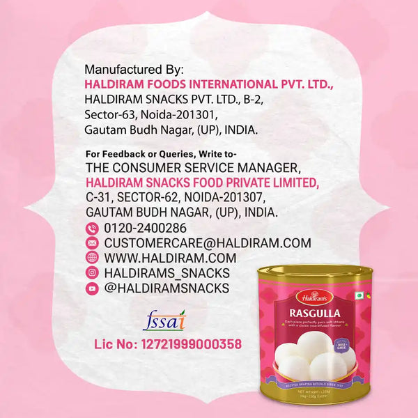 Haldiram's Rasgulla | Soft & Juicy Sweet 1.25kg