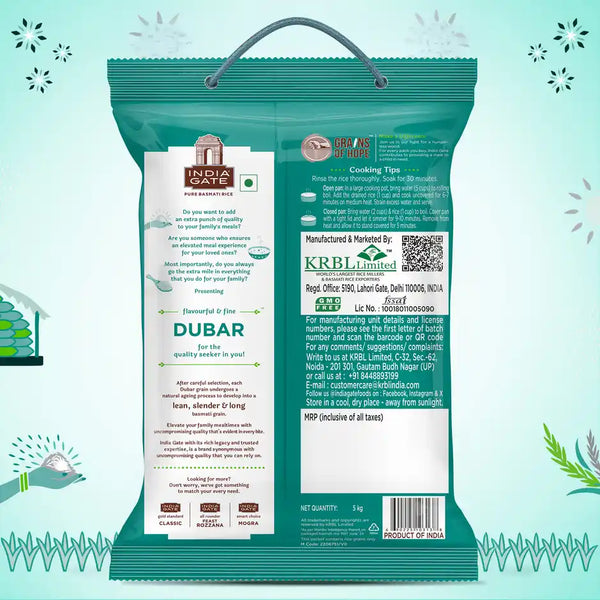 India Gate Dubar Basmati Rice | Long Slender Grains 5kg