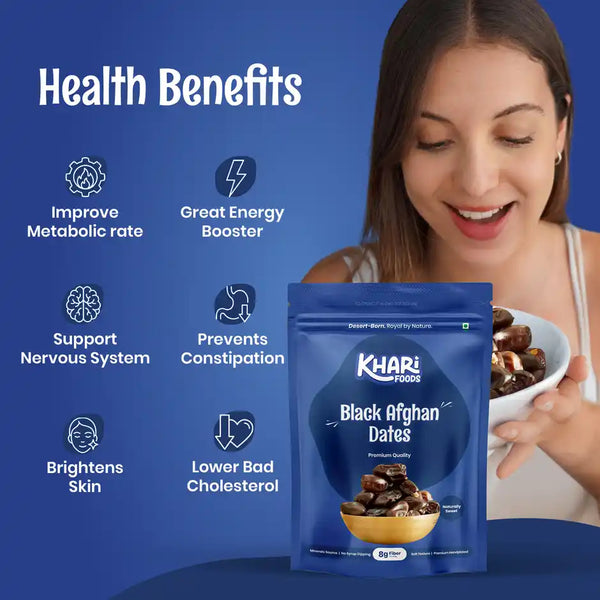 Khari Foods Black Afghan Dates | Instant Energy Khajur, Dry Fruit Khajoor 200g