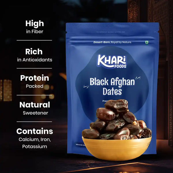 Khari Foods Black Afghan Dates | Instant Energy Khajur, Dry Fruit Khajoor 200g