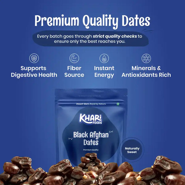 Khari Foods Black Afghan Dates | Instant Energy Khajur, Dry Fruit Khajoor 200g