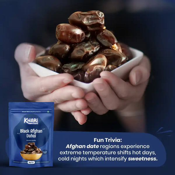 Khari Foods Black Afghan Dates | Instant Energy Khajur, Dry Fruit Khajoor 200g
