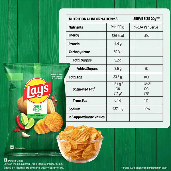 Lay's Chile Lemon Flavour | Crunchy Potato Chips (48 g or 52.9g)
