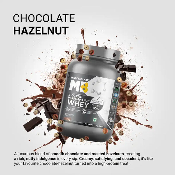 MuscleBlaze Biozyme Performance Whey Protein Powder (Chocolate Hazelnut) (1 kg)
