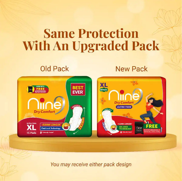 Niine Sanitary Napkins Ultra-Thin XL Dry Comfort | 282 mm | with Biodegradable Bags | 15 Pads