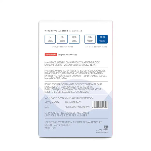 Nua All Night Comfort Sanitary Pads with Disposal Cover |XXXL 8pcs