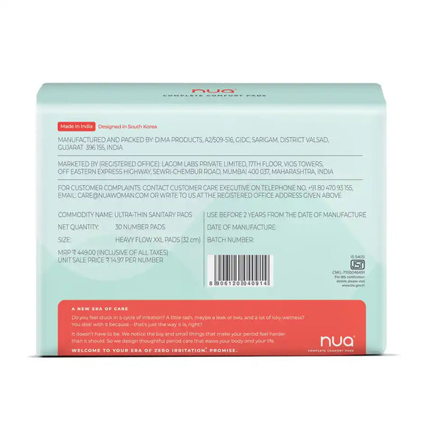 Nua Complete Comfort Sanitary Pads for Heavy Flow| 30 XL+