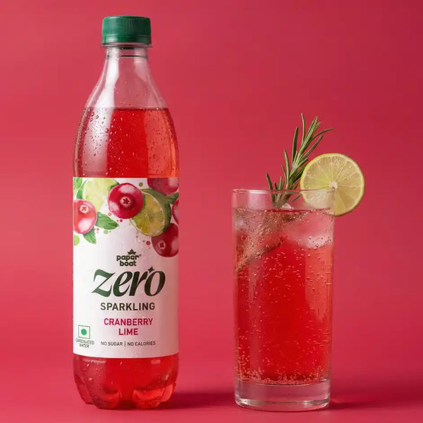 Paper Boat Zero Sugar Cranberry Lime Sparkling Water | Sugar Free Cold Drink (600 ml)