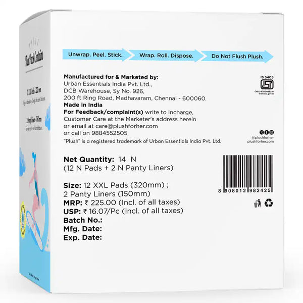 Plush Ultra Thin 12 XXL Sanitary Pads | Heavy Flow