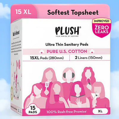 Plush Ultra Thin 15 XL Sanitary Pads | Medium Flow 15 PCS