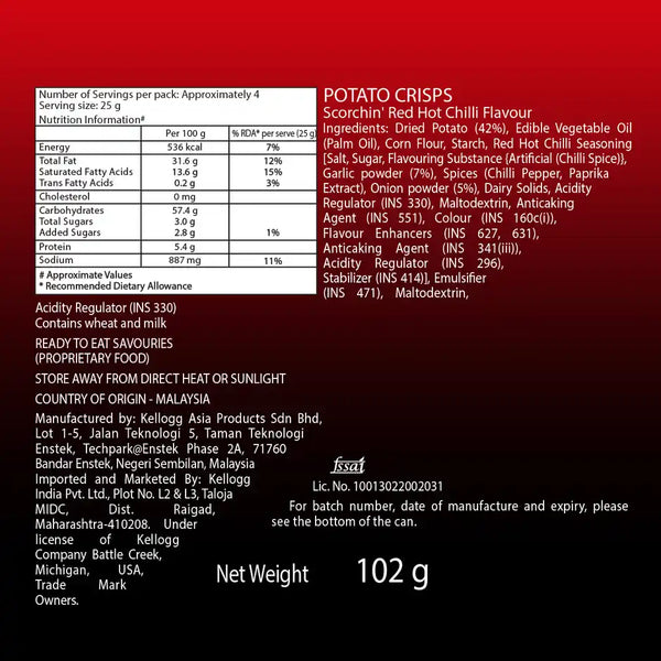 Pringles Scorchin Red Hot Chilli | Spicy & Crispy (102 g)