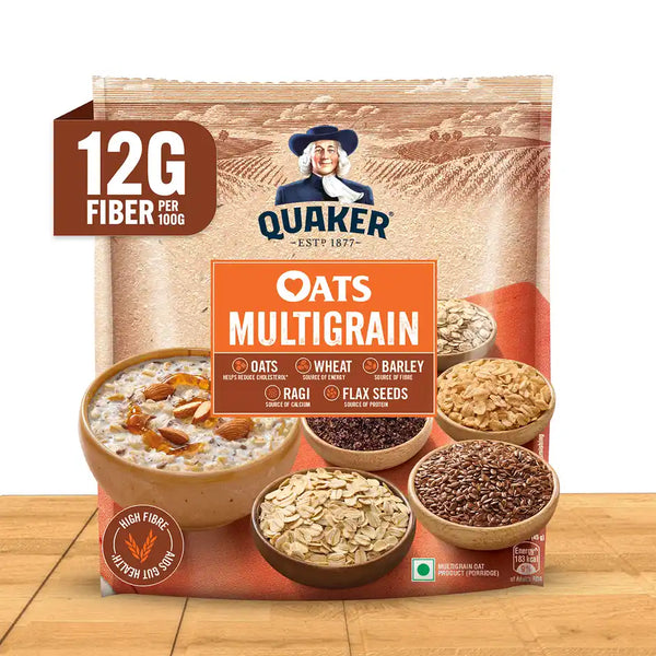 Quaker Multigrain Rolled Oats | High Fiber Breakfast Cereal (600 g)