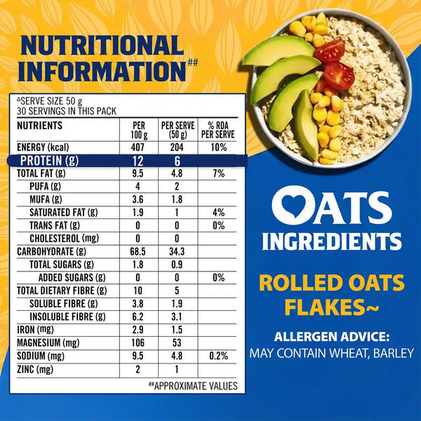 Quaker Rolled Instant Oats | High Protein Breakfast Cereal 1kg
