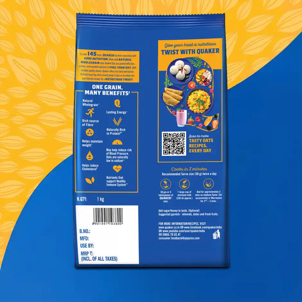Quaker Rolled Instant Oats | High Protein Breakfast Cereal 1kg