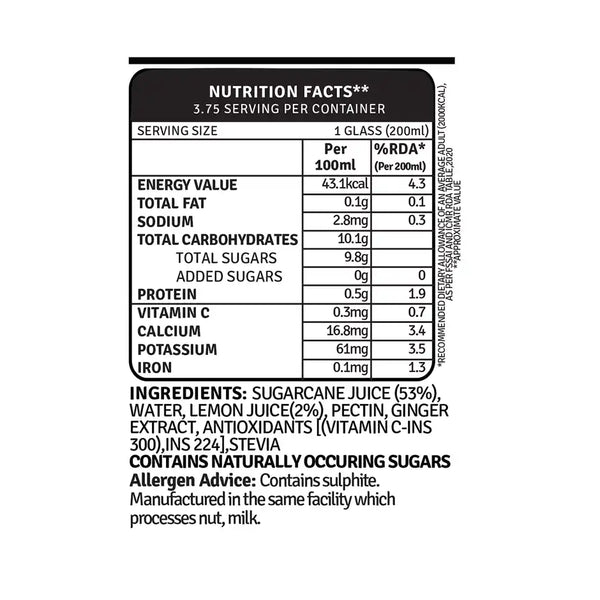 RAW Pressery Refreshers Sugarcane Juice Not From Concentrate (750 ml)