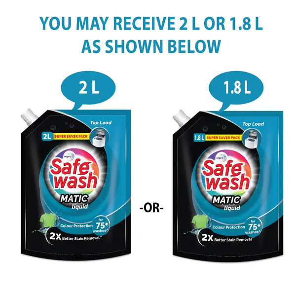 SafeWash Top Load Matic Premium Detergent Liquid | 2X Stain Removal 2L