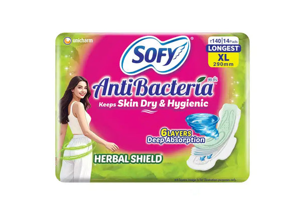 Sofy AntiBacteria XL Sanitary Pads | 6 Layer Deep Absorption | 290mm 14pcs