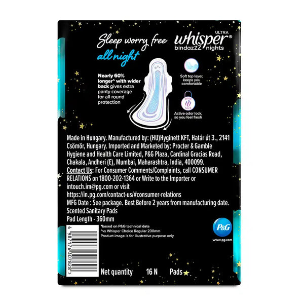 Whisper Bindazzz Nights 16 XXL+ Sanitary Pads 16 pcs