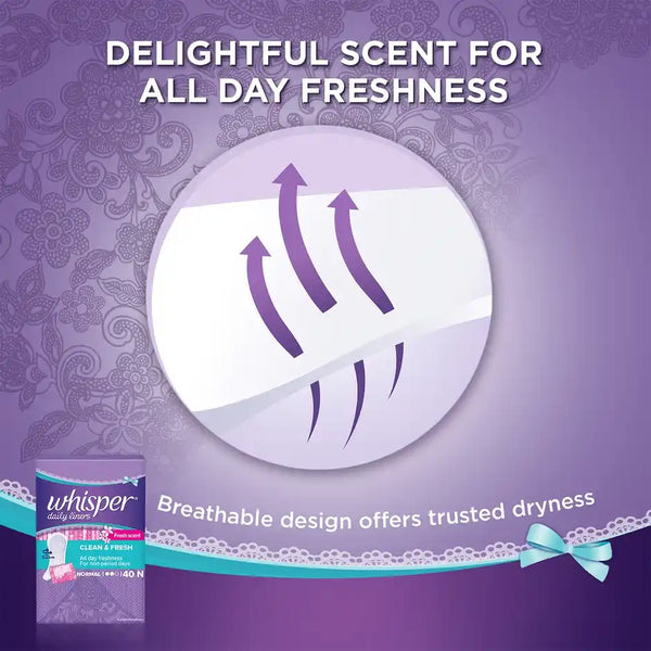 Whisper Clean and Fresh Daily Liners, 40 panty liners for women