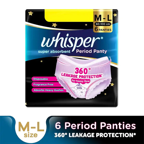 Whisper Super Absorbent Period Panty, 6 M-L Pants
