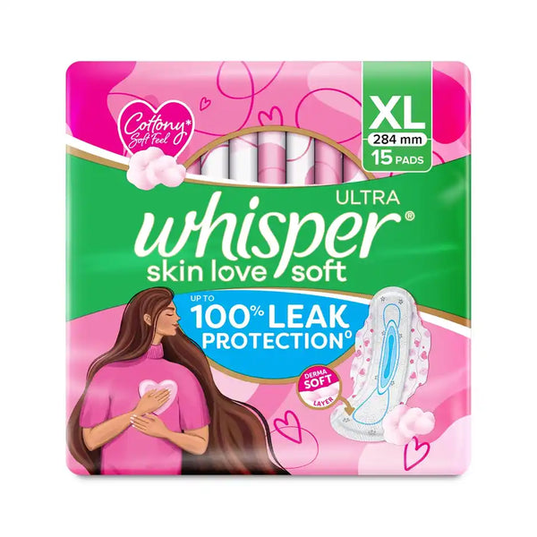 Whisper Ultra Skin Love Soft Sanitary Pads for Women, XL 15 Napkins