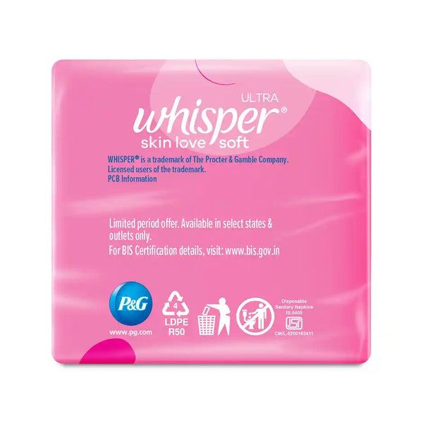 Whisper Ultra Skin Love Soft Sanitary Pads for Women, XL 15 Napkins