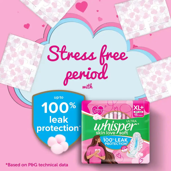 Whisper Ultra Skin Love Soft Sanitary Pads for Women, XL 15 Napkins