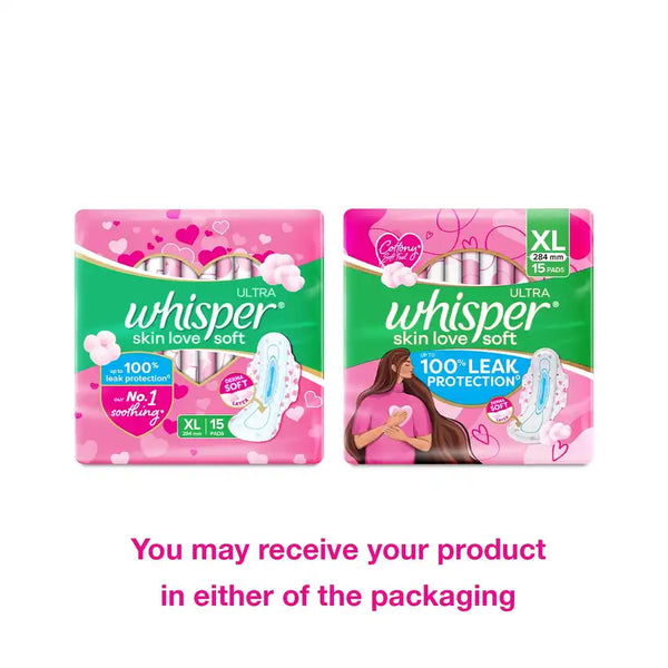 Whisper Ultra Skin Love Soft Sanitary Pads for Women, XL 15 Napkins
