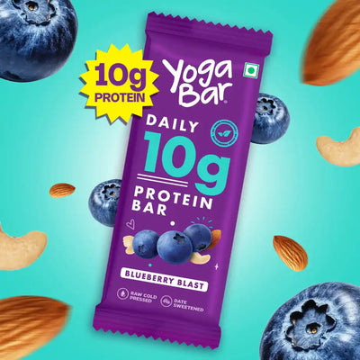 Yoga Bar 10g Protein Bar, Blueberry Blast, Date Sweetened, Raw Cold Pressed 50g