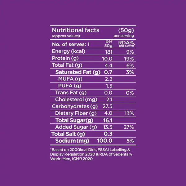 Yoga Bar 10g Protein Bar, Blueberry Blast, Date Sweetened, Raw Cold Pressed 50g