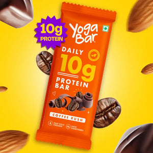 Yoga Bar 10g Protein Bar, Coffee Rush, Date Sweetened, Raw Cold Pressed 50g